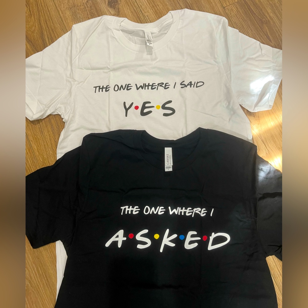FRIENDS NWT Bella Canvas Proposal Short Sleeve Couple Set size medium and large